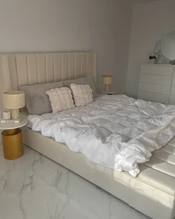 Discount NOYERS Welur Złamana biel 180 x 200 cm Łóżka Tapicerowane|Łóżka Podwójne