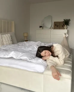 Discount NOYERS Welur Złamana biel 180 x 200 cm Łóżka Tapicerowane|Łóżka Podwójne