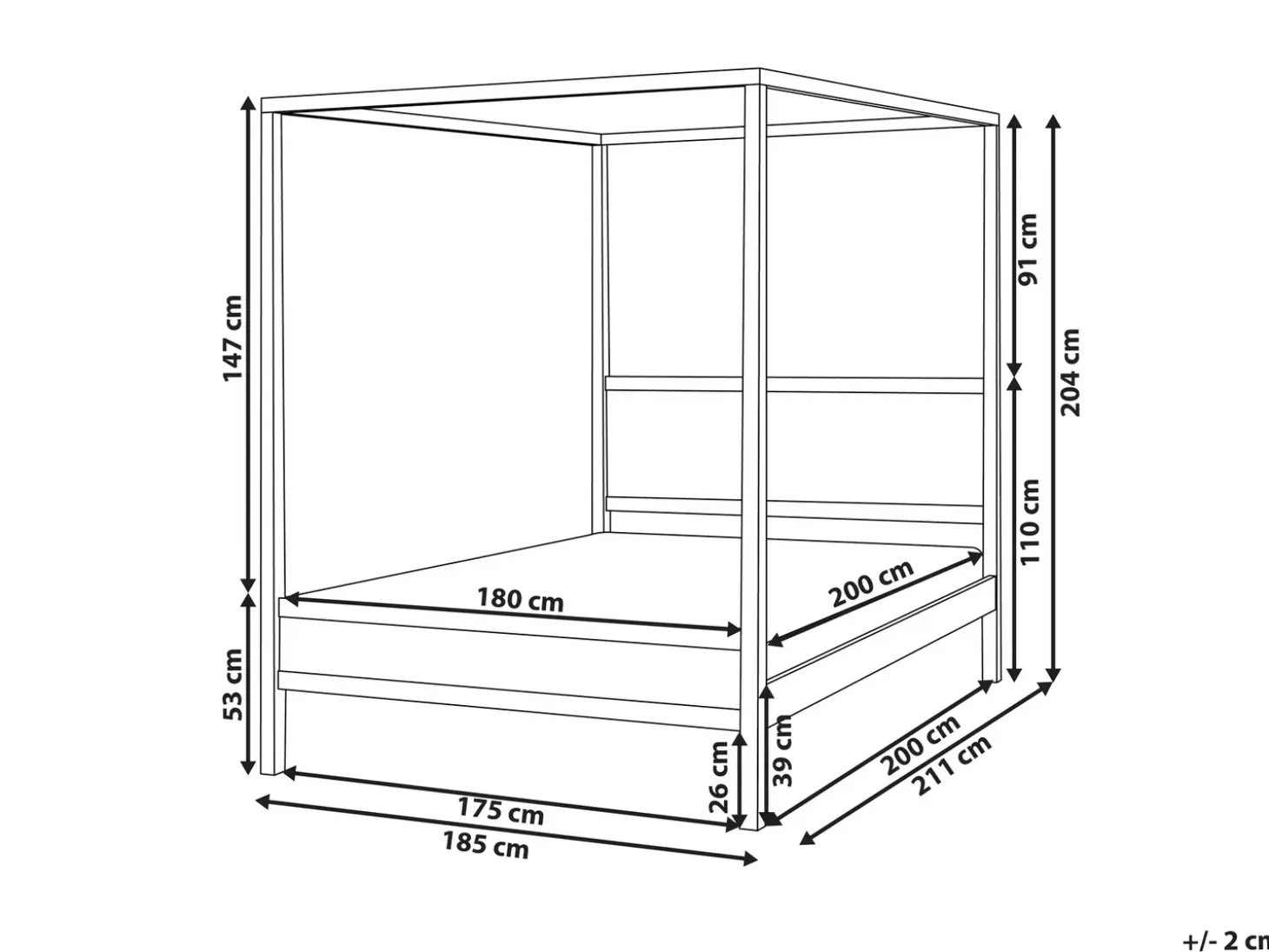 Online Łóżko z baldachimem Drewno HAUTERIVES 180 x 200 cm Jasno Łóżka Z Baldachimem|Łóżka Podwójne