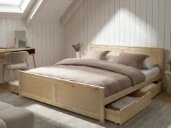 Clearance DAUPHIN Drewno sosnowe Jasno 180 x 200 cm Łóżka Podwójne|Łóżka Z Pojemnikiem