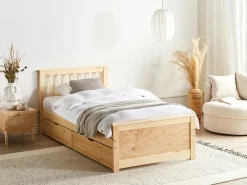 Online Łóżko z czterema szufladami OLENDON Drewno sosnowe Jasno 90 x 200 cm Dzieci Łóżka Z Pojemnikiem|Łóżka Pojedyncze
