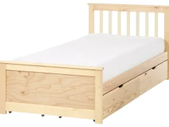 Online Łóżko z czterema szufladami OLENDON Drewno sosnowe Jasno 90 x 200 cm Dzieci Łóżka Z Pojemnikiem|Łóżka Pojedyncze
