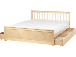 Outlet OLENDON Drewno sosnowe Jasno 160 x 200 cm Łóżka Podwójne|Łóżka Z Pojemnikiem