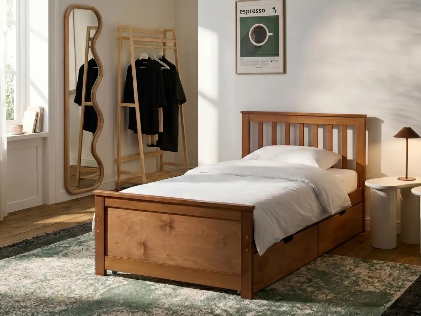 Hot OLENDON Drewno sosnowe 90 x 200 cm Dzieci Łóżka Z Pojemnikiem|Łóżka Drewniane