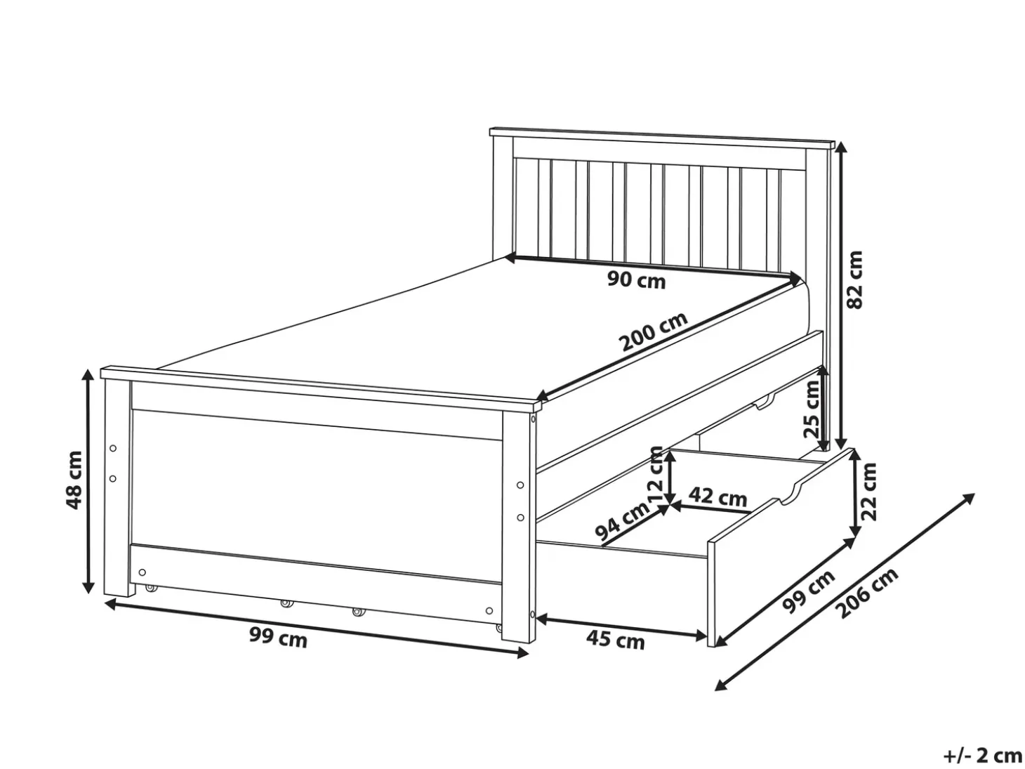Hot OLENDON Drewno sosnowe 90 x 200 cm Dzieci Łóżka Z Pojemnikiem|Łóżka Drewniane