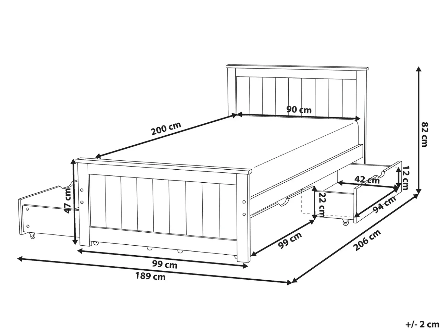 New SABRAN Drewno sosnowe 90 x 200 cm Dzieci Łóżka Z Pojemnikiem|Łóżka Pojedyncze