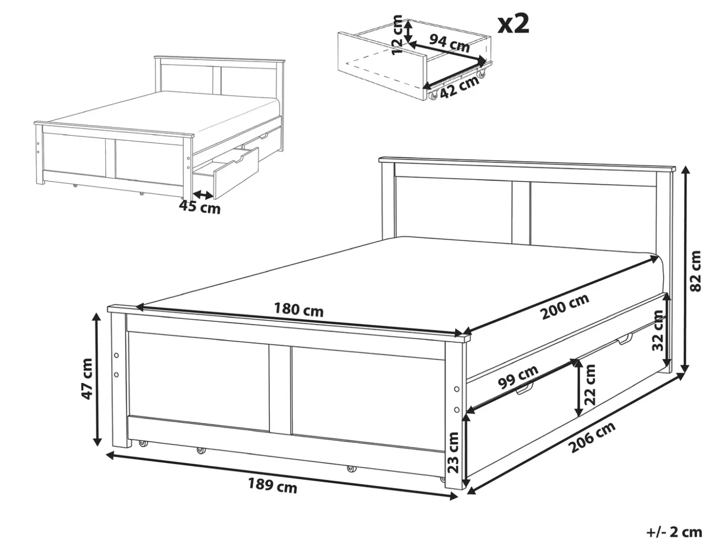 Clearance DAUPHIN Drewno sosnowe Jasno 180 x 200 cm Łóżka Podwójne|Łóżka Z Pojemnikiem