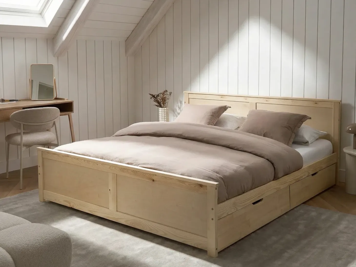 Clearance DAUPHIN Drewno sosnowe Jasno 180 x 200 cm Łóżka Podwójne|Łóżka Z Pojemnikiem