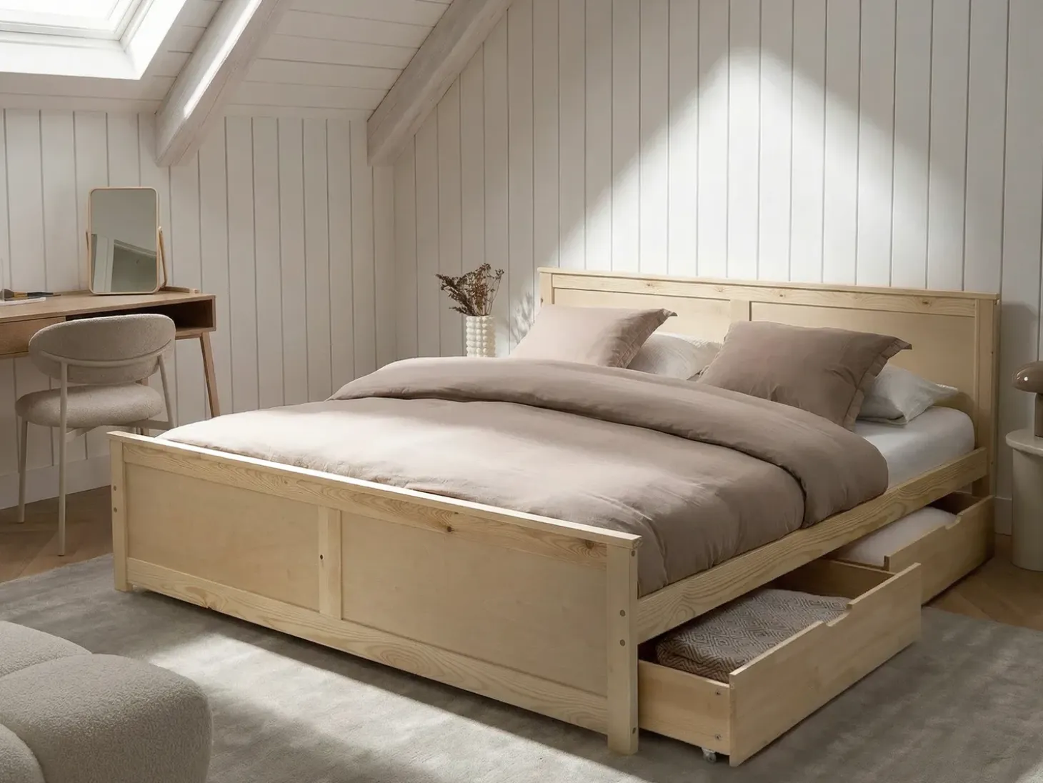 Clearance DAUPHIN Drewno sosnowe Jasno 180 x 200 cm Łóżka Podwójne|Łóżka Z Pojemnikiem