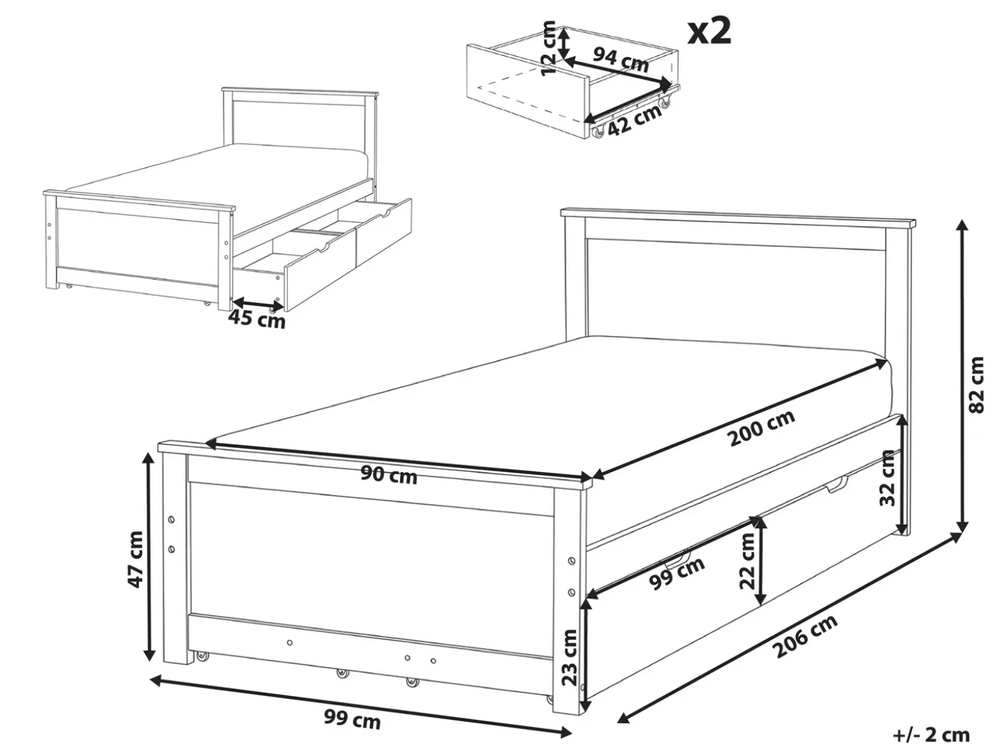 Discount DAUPHIN Drewno sosnowe Jasno 90 x 200 cm Wszystkie Łóżka|Łóżka Z Pojemnikiem
