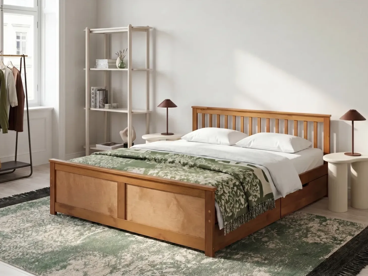 Clearance OLENDON Drewno sosnowe 180 x 200 cm Łóżka Podwójne|Łóżka Z Pojemnikiem