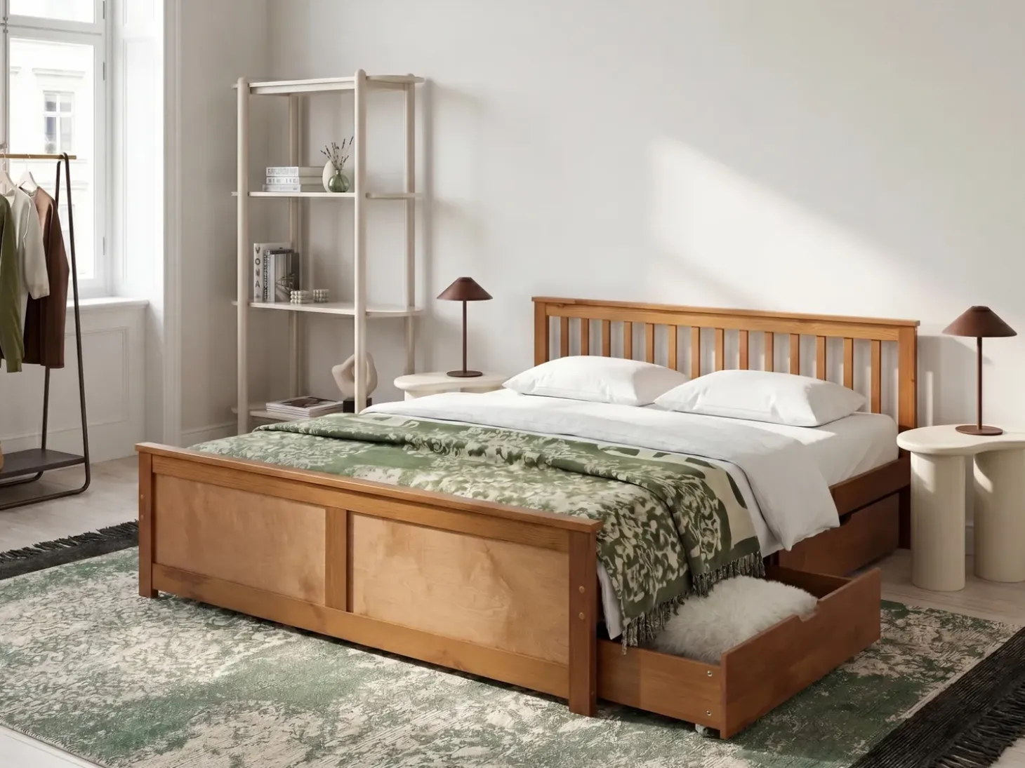 Clearance OLENDON Drewno sosnowe 180 x 200 cm Łóżka Podwójne|Łóżka Z Pojemnikiem