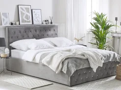 Łóżko z pojemnikiem AMIENS Welur 160 x 200 cm Łóżka Tapicerowane|Łóżka Podwójne