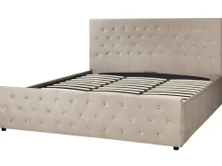 Clearance Łóżko z pojemnikiem AMIENS Welur Beżowoszary 180 x 200 cm Łóżka Tapicerowane|Łóżka Podwójne
