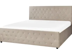 Clearance Łóżko z pojemnikiem AMIENS Welur Beżowoszary 180 x 200 cm Łóżka Tapicerowane|Łóżka Podwójne