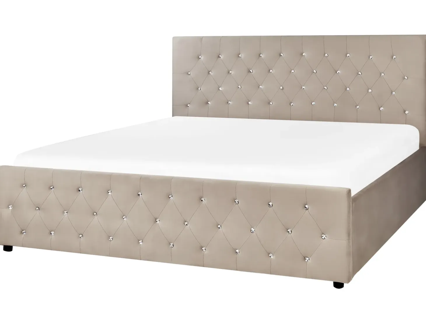 Clearance Łóżko z pojemnikiem AMIENS Welur Beżowoszary 180 x 200 cm Łóżka Tapicerowane|Łóżka Podwójne