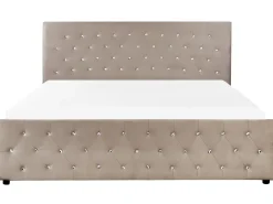 Clearance Łóżko z pojemnikiem AMIENS Welur Beżowoszary 180 x 200 cm Łóżka Tapicerowane|Łóżka Podwójne