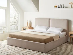 Clearance Łóżko z pojemnikiem ARBOIS Beżowy 180 x 200 cm Łóżka Tapicerowane|Łóżka Podwójne