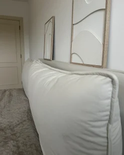 Sale BAJONNA Welur Złamana biel 180 x 200 cm Łóżka Tapicerowane|Łóżka Podwójne