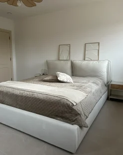 Sale BAJONNA Welur Złamana biel 180 x 200 cm Łóżka Tapicerowane|Łóżka Podwójne