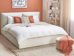 Sale BAJONNA Welur Złamana biel 180 x 200 cm Łóżka Tapicerowane|Łóżka Podwójne