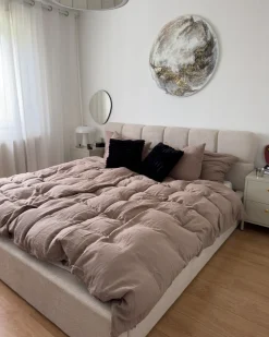 Outlet Łóżko z pojemnikiem BASTON Jasno 180 x 200 cm Łóżka Tapicerowane|Łóżka Podwójne