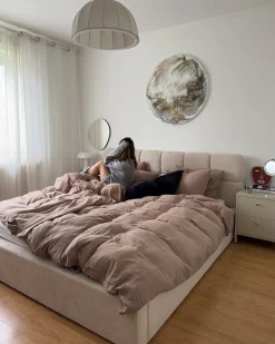 Outlet Łóżko z pojemnikiem BASTON Jasno 180 x 200 cm Łóżka Tapicerowane|Łóżka Podwójne