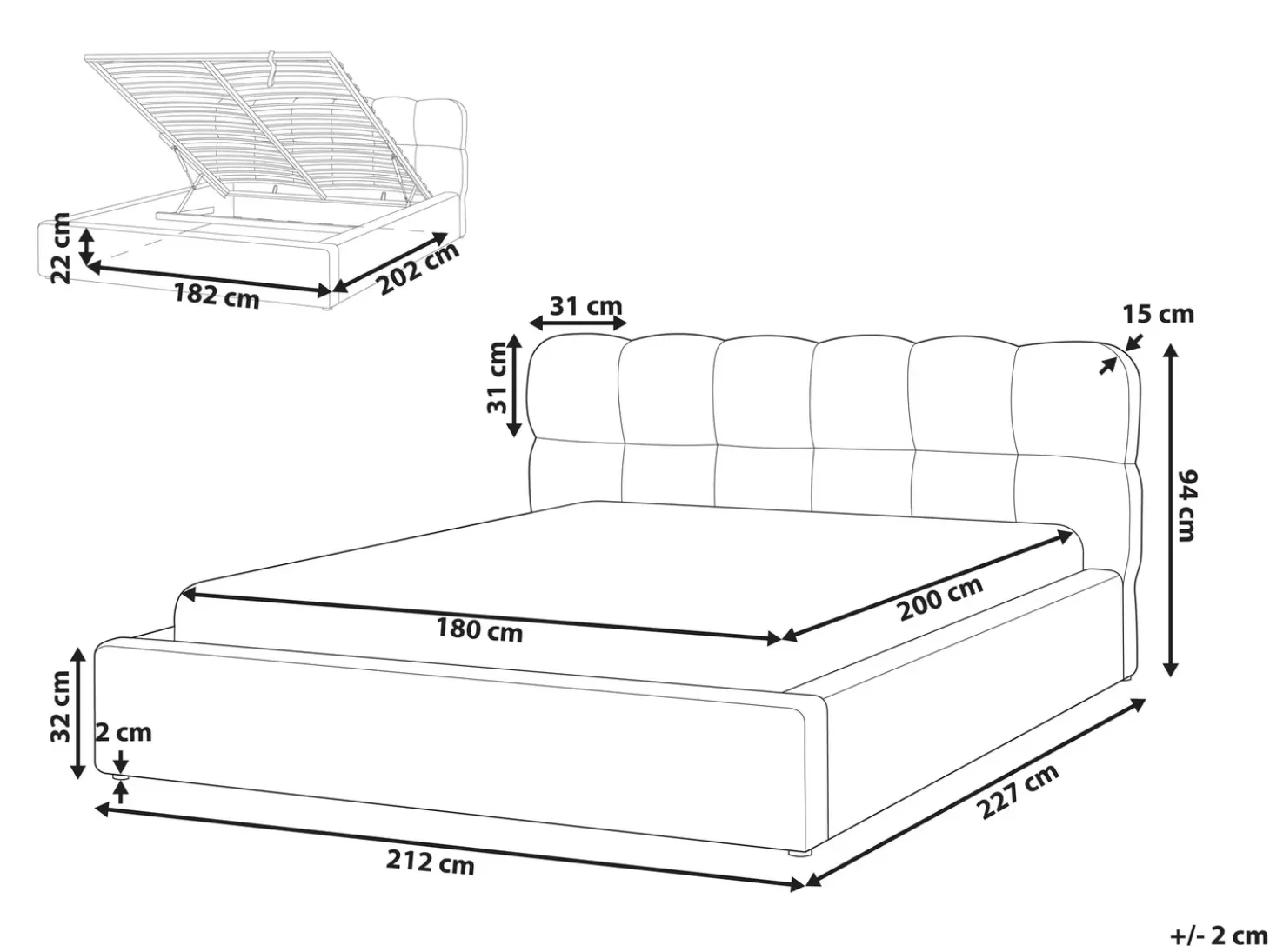 Outlet Łóżko z pojemnikiem BASTON Jasno 180 x 200 cm Łóżka Tapicerowane|Łóżka Podwójne