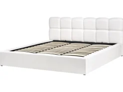Clearance Łóżko z pojemnikiem BASTON Złamana biel 180 x 200 cm Łóżka Tapicerowane|Łóżka Podwójne
