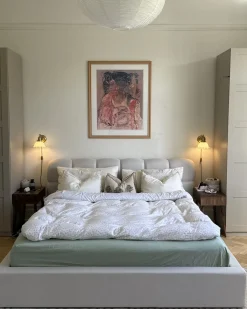 Clearance Łóżko z pojemnikiem BASTON Złamana biel 180 x 200 cm Łóżka Tapicerowane|Łóżka Podwójne