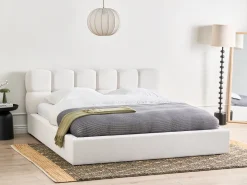 Clearance Łóżko z pojemnikiem BASTON Złamana biel 180 x 200 cm Łóżka Tapicerowane|Łóżka Podwójne