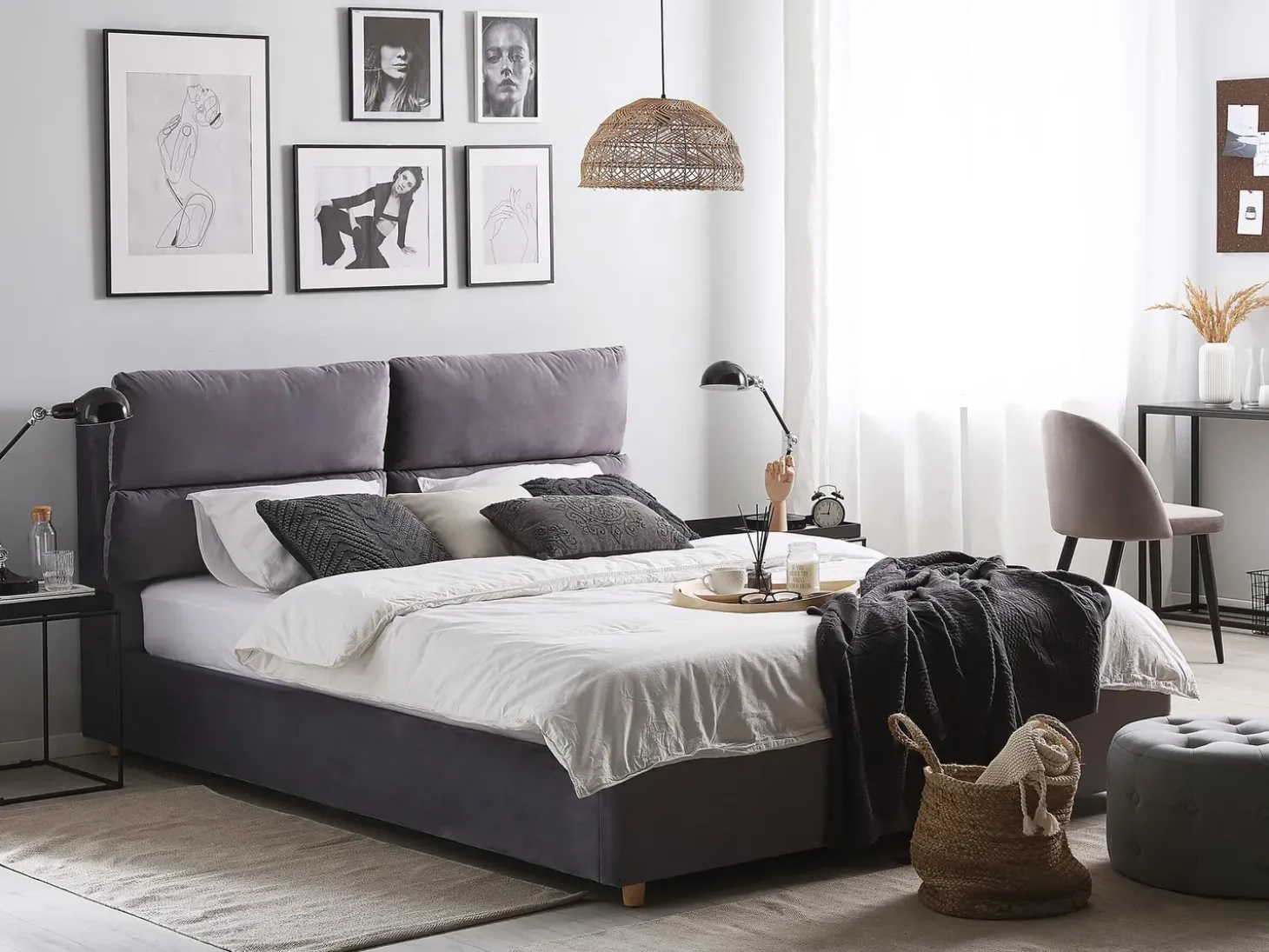 Outlet Łóżko z pojemnikiem BATILLY Welur 180 x 200 cm Łóżka Tapicerowane|Łóżka Podwójne
