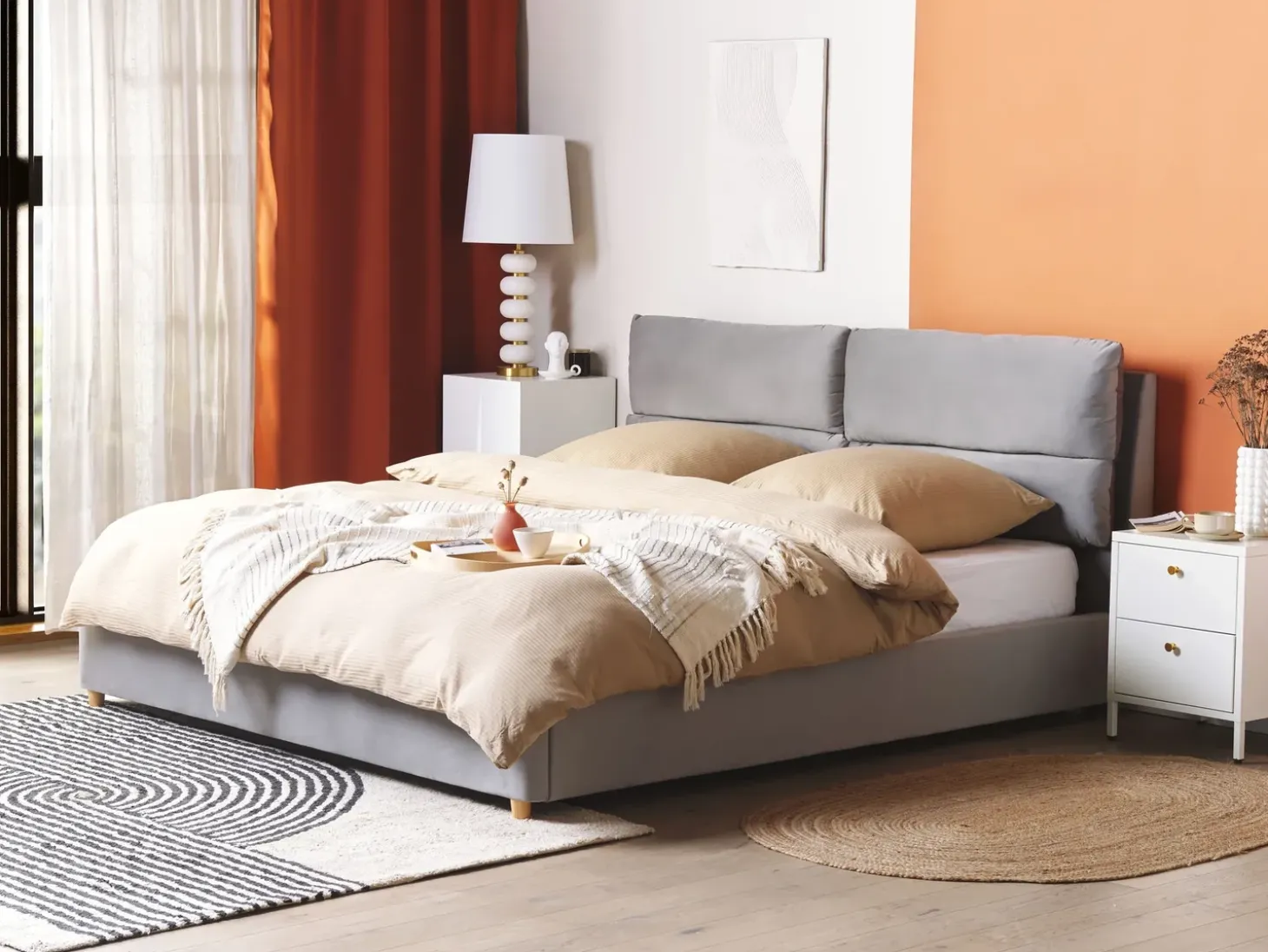 Hot Łóżko z pojemnikiem BATILLY Welur Jasno 180 x 200 cm Łóżka Tapicerowane|Łóżka Podwójne