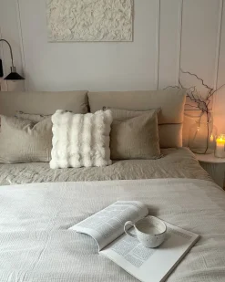 Outlet Łóżko z pojemnikiem BATILLY Welur Jasno 180 x 200 cm Łóżka Tapicerowane|Łóżka Podwójne
