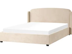 Discount Łóżko z pojemnikiem BERNAY Beżowoszary 180 x 200 cm Łóżka Tapicerowane|Łóżka Podwójne