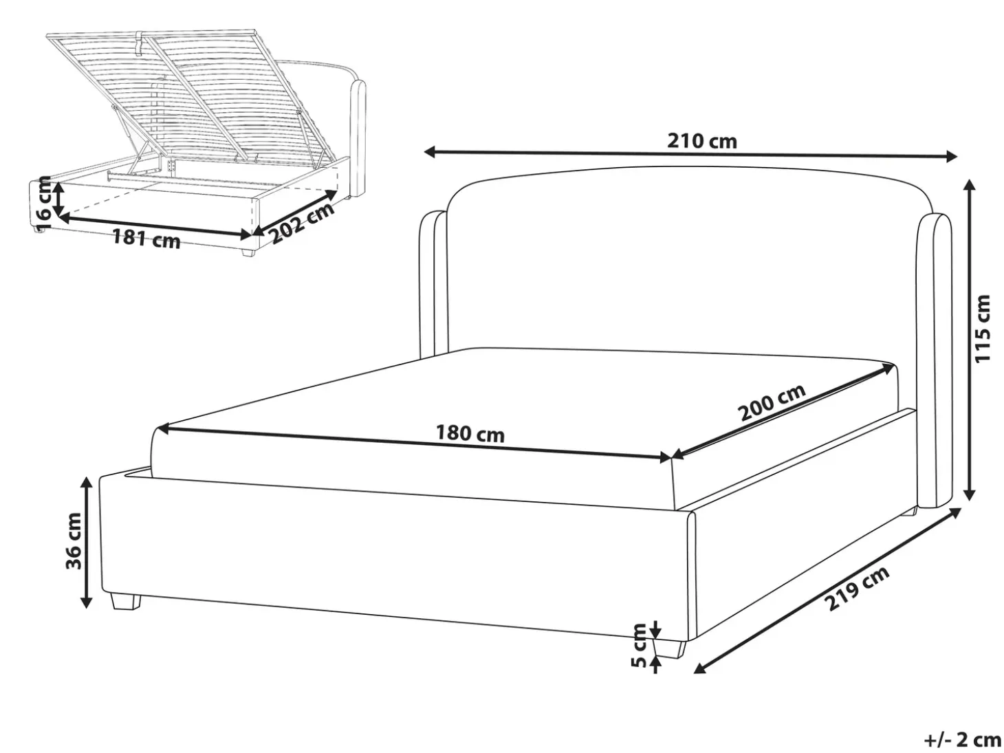 Discount Łóżko z pojemnikiem BERNAY Złamana biel 180 x 200 cm Łóżka Tapicerowane|Łóżka Podwójne