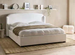 Discount Łóżko z pojemnikiem BERNAY Złamana biel 180 x 200 cm Łóżka Tapicerowane|Łóżka Podwójne