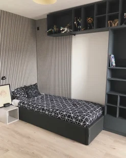 Łóżko z pojemnikiem bez zagłówka DINAN Ciemno 90 x 200 cm Łóżka Tapicerowane|Łóżka Z Pojemnikiem