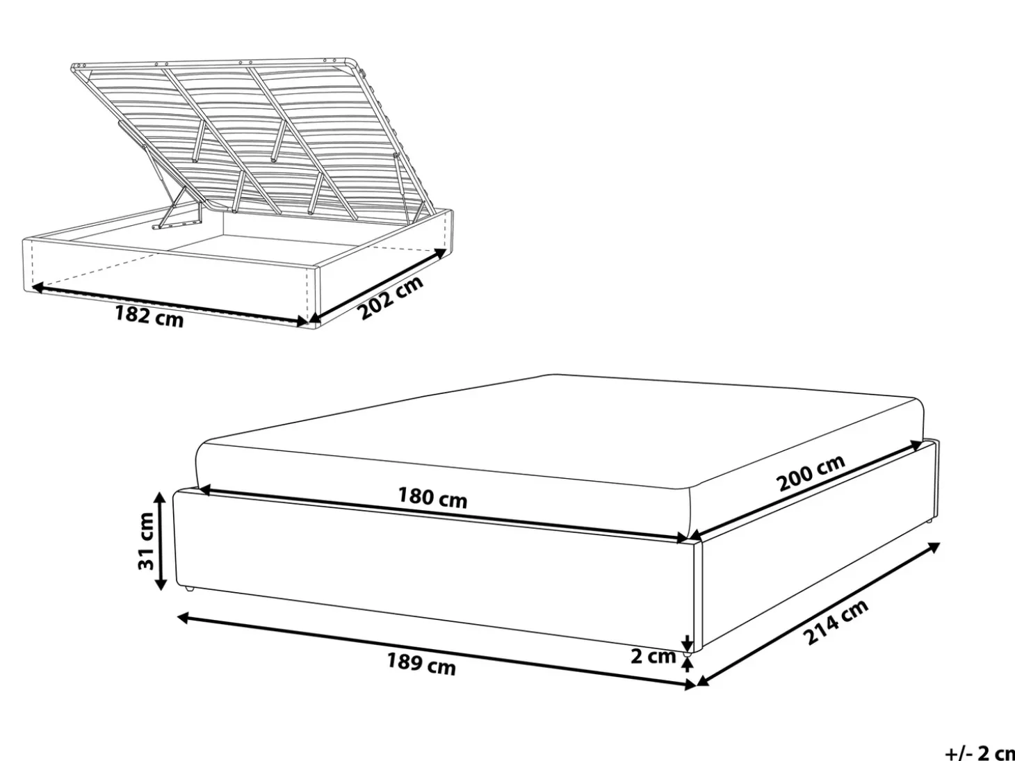 Clearance Łóżko z pojemnikiem bez zagłówka DINAN Ciemno 180 x 200 cm Łóżka Tapicerowane|Łóżka Podwójne
