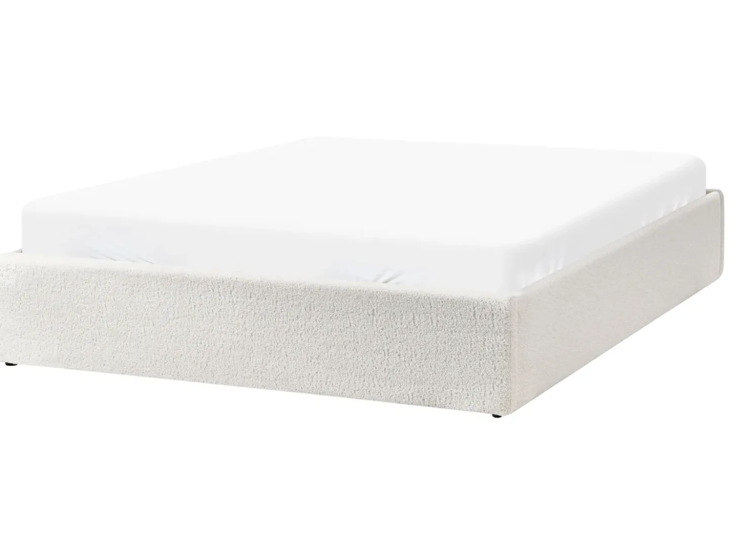 Outlet Łóżko z pojemnikiem bez zagłówka DINAN Boucle Złamana biel 140 x 200 cm Łóżka Tapicerowane|Łóżka Podwójne