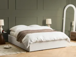 Outlet Łóżko z pojemnikiem bez zagłówka DINAN Boucle Złamana biel 140 x 200 cm Łóżka Tapicerowane|Łóżka Podwójne