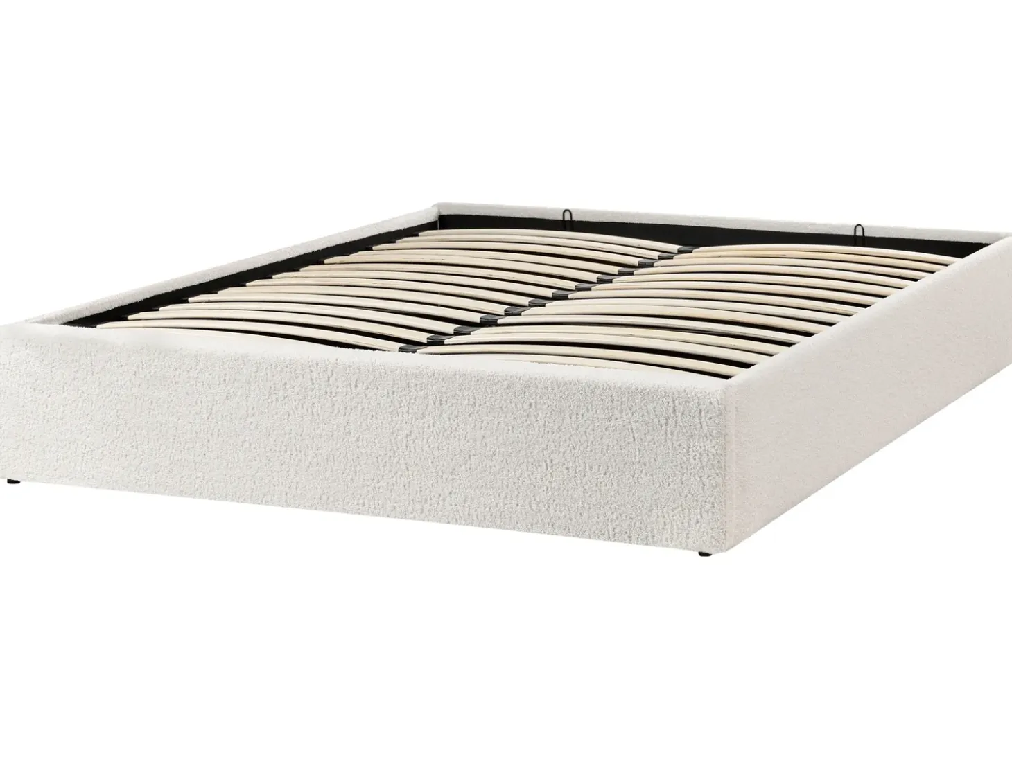 Outlet Łóżko z pojemnikiem bez zagłówka DINAN Boucle Złamana biel 140 x 200 cm Łóżka Tapicerowane|Łóżka Podwójne