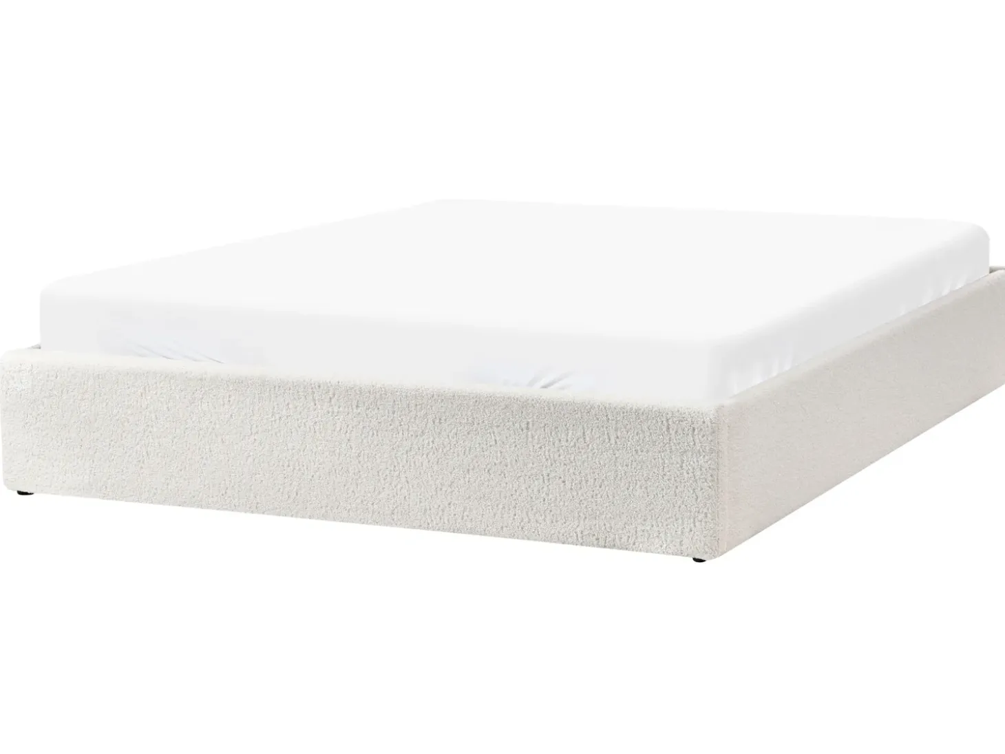 Clearance Łóżko z pojemnikiem bez zagłówka DINAN Boucle Złamana biel 160 x 200 cm Łóżka Tapicerowane|Łóżka Podwójne