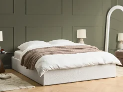 Clearance Łóżko z pojemnikiem bez zagłówka DINAN Boucle Złamana biel 160 x 200 cm Łóżka Tapicerowane|Łóżka Podwójne