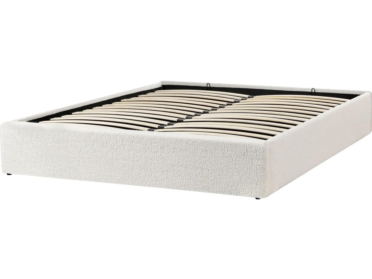 Clearance Łóżko z pojemnikiem bez zagłówka DINAN Boucle Złamana biel 160 x 200 cm Łóżka Tapicerowane|Łóżka Podwójne
