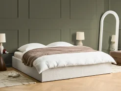 Best Łóżko z pojemnikiem bez zagłówka DINAN Boucle Złamana biel 180 x 200 cm Łóżka Tapicerowane|Łóżka Podwójne