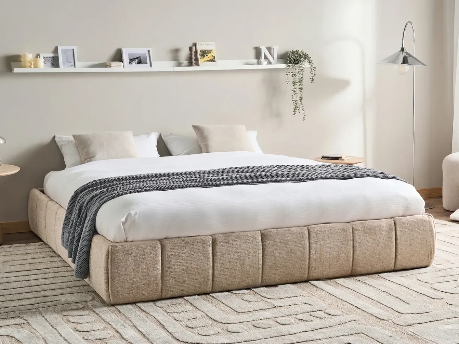 Discount Łóżko z pojemnikiem bez zagłówka GENAS Beżowy 180 x 200 cm Łóżka Tapicerowane|Łóżka Podwójne