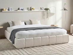 Hot Łóżko z pojemnikiem bez zagłówka GENAS Boucle Złamana biel 180 x 200 cm Łóżka Tapicerowane|Łóżka Podwójne