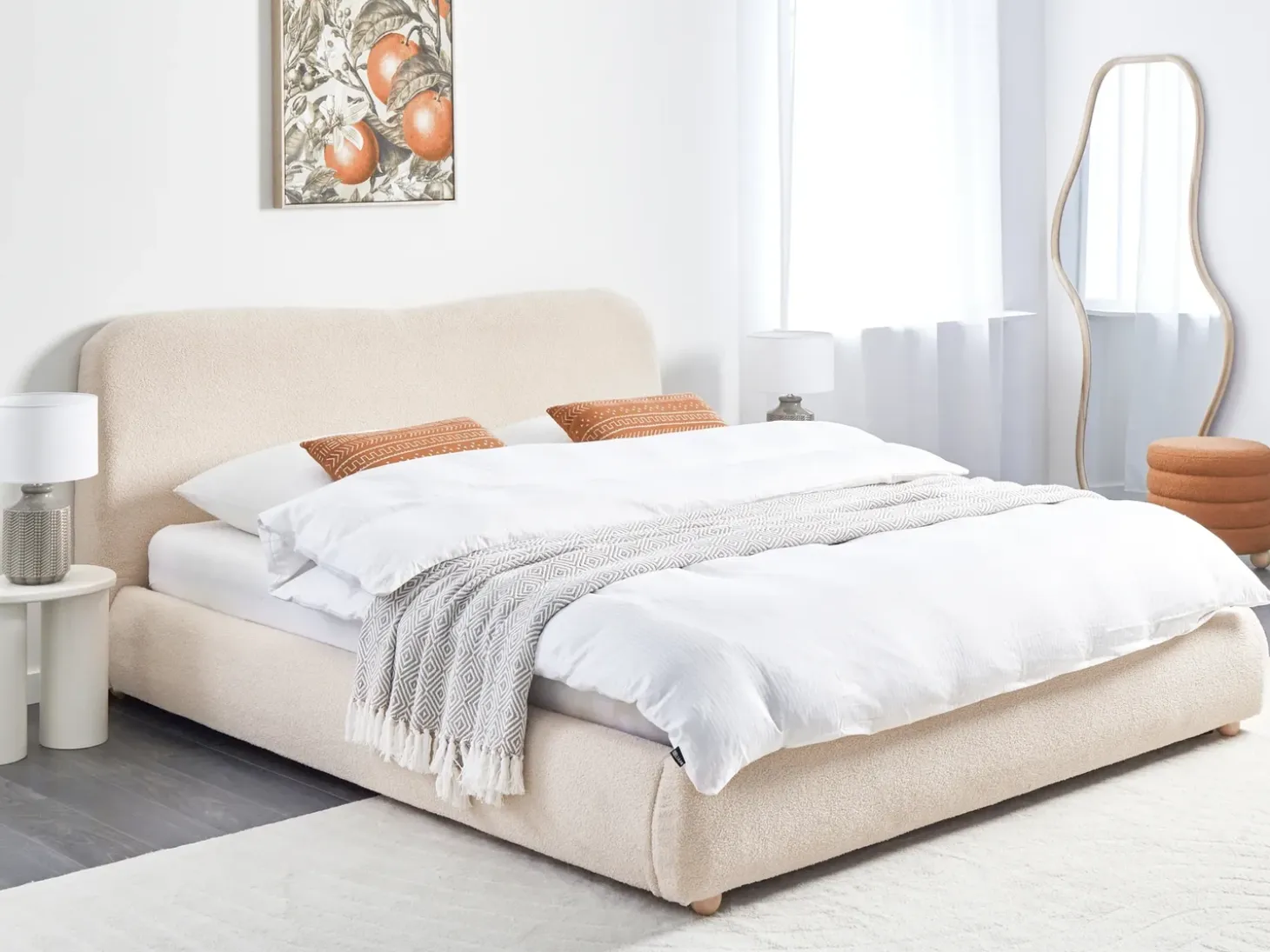 Clearance Łóżko z pojemnikiem BLAGNAC Boucle Jasno 180 x 200 cm Łóżka Tapicerowane|Łóżka Podwójne