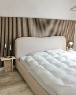 Łóżko z pojemnikiem BLAGNAC Boucle Jasno 160 x 200 cm Łóżka Tapicerowane|Łóżka Podwójne